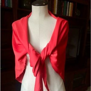 Vintage Scalloped Edge Silky Self Tie Shawl/Wrap-Red